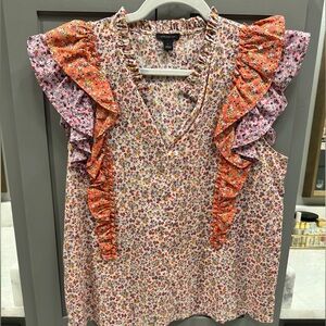 Ann Taylor Floral Blouse with Ruffle Detail